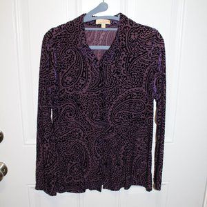 Purple Velvet Paisley translucent button up Blouse Sz M